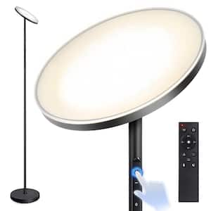 71 in. Black Industrial Dimmable LED Torchiere Floor Lamp with Adjustable Head and Color Temperature Control