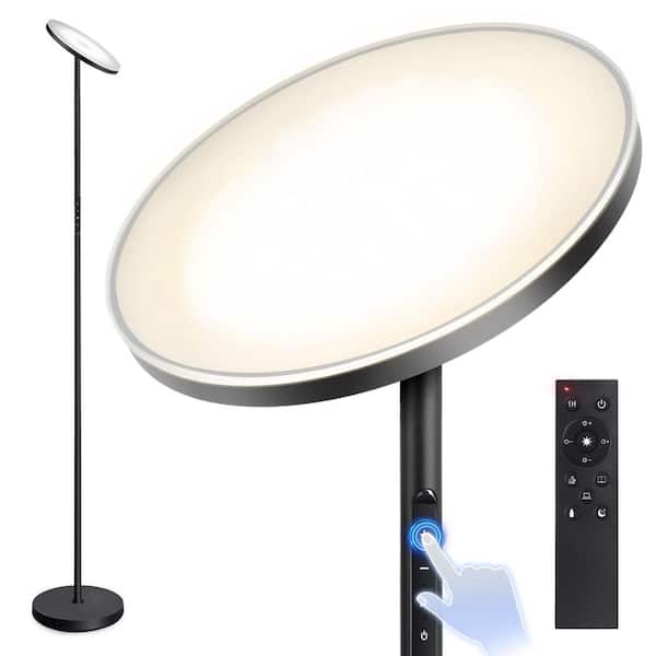 BICIK 71 in. Black Industrial Dimmable LED Torchiere Floor Lamp with Adjustable Head and Color Temperature Control