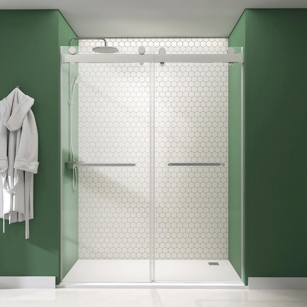 NTQ 72 in. W x 79 in. H Soft-Close Double Sliding Bypass Frameless Glass Shower Door in Brushed Nickel 3/8 in. Clear Glass