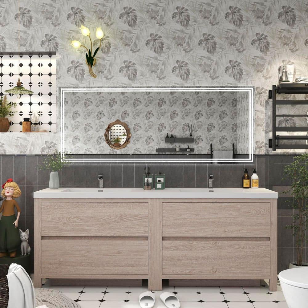 Louis 84 in. W x 20 in. D x 35 in. H Double Sink Freestanding Bath Vanity in Pink Wood with White Acrylic Top price history on PriceWatchPro