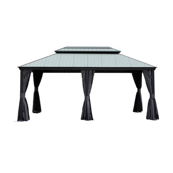 12 ft. x 18 ft. Gray Aluminum Gazebo with Curtains and Netting