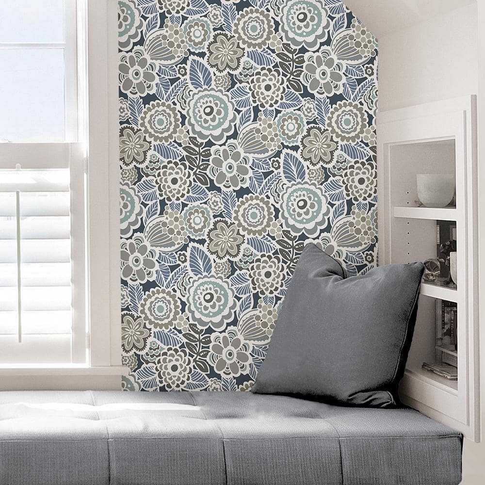 Dream On Navy Floral Peel and Stick Vinyl Wallpaper