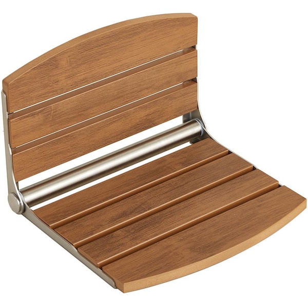 17.5 in. Wall Mounted HDPS Plastic Wood Fold Down Shower Seat, Foldable Shower Bench in Teak for Inside Shower