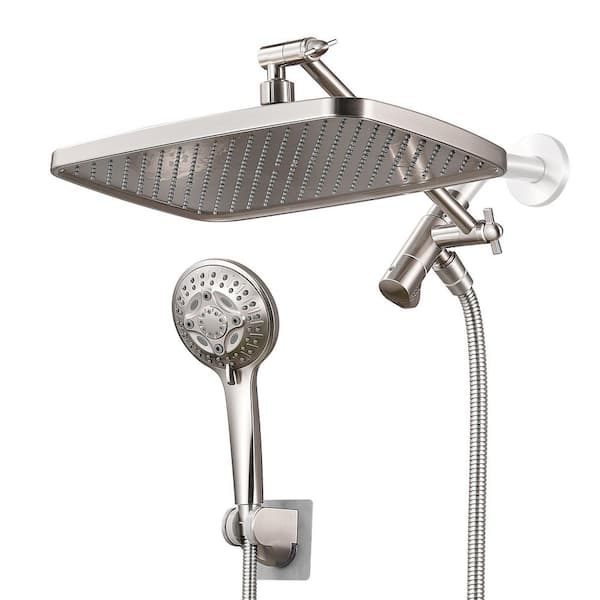 Rainfull 8-Spray Wall Mounted 12 in. Dual Shower Head and Handheld Shower Head 2.5 GPM Shower Faucet in Brushed Nickel