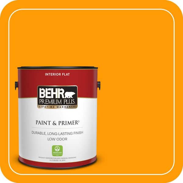 BEHR PREMIUM PLUS 1 gal. #S-G-320 Atomic Tangerine Flat Low Odor Interior Paint & Primer