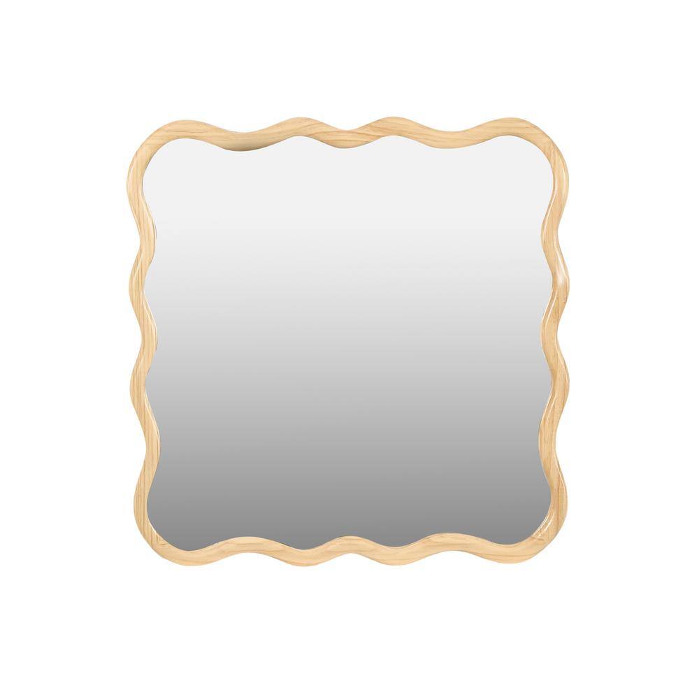 36 in. W x 36 in. H Wavy Square Natural Solid Wood Framed Mirror Modern Mir
