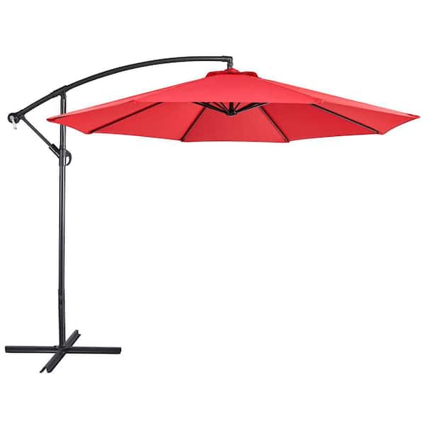 Yaheetech 10 ft. Hanging Umbrella Patio Sun Shade Offset Outdoor Market Cantilever Umbrella with Crank and Cross Base