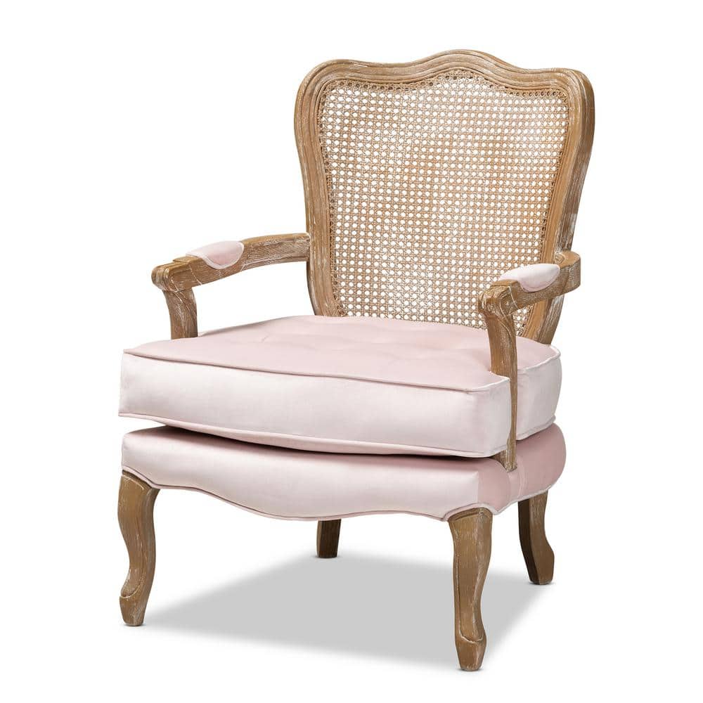 Vallea Light Pink Velvet & White-Washed Oak Armchair
