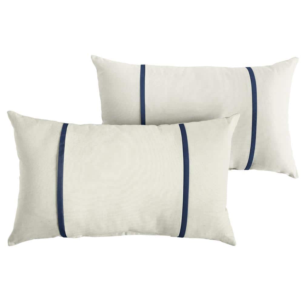 Sunbrella Ivory with Navy Blue Rectangular Outdoor Knife Edge Lumbar Pillow
