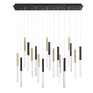 Benicio 3.15-Watt 18-Light Integrated LED Gold/Black Rectangle Chandelier with Clear Crystal Shade