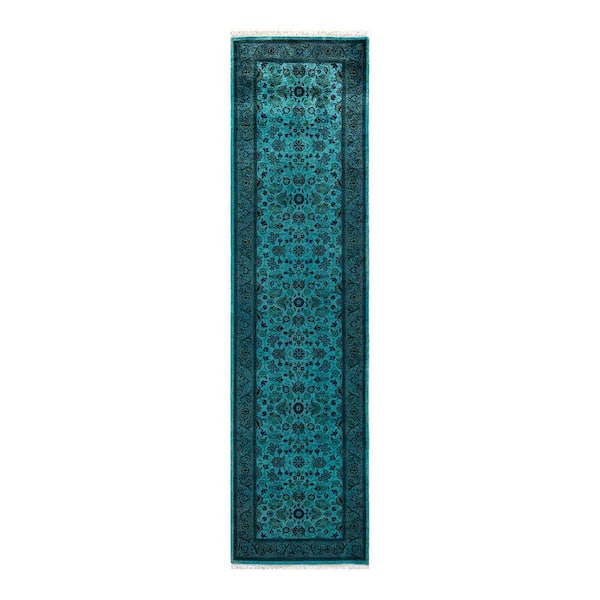 Overdyed Blue 2 ft. x 10 ft. Solid Wool Indoor Runner Rug