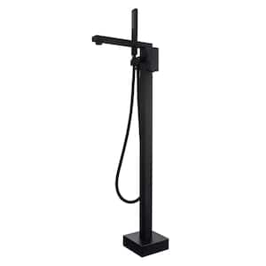 Freestanding Tub Filler Floor Mount Single-Handle Claw Foot Tub Faucet with Hand Shower in Matte Black