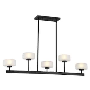 Falster 42 in. W x 9.5 in. H 5-Light Matte Black Linear Chandelier with Bulbs Included