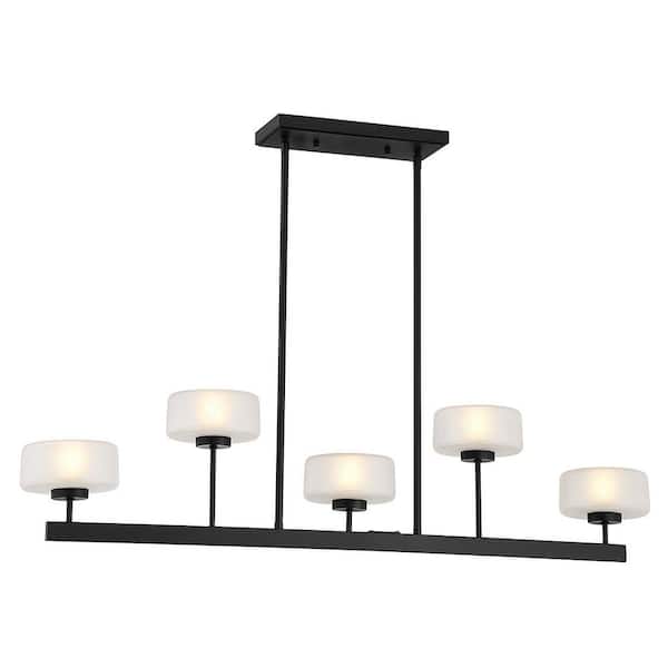 Savoy House Falster 42 in. W x 9.5 in. H 5-Light Matte Black Linear Chandelier with Bulbs Included