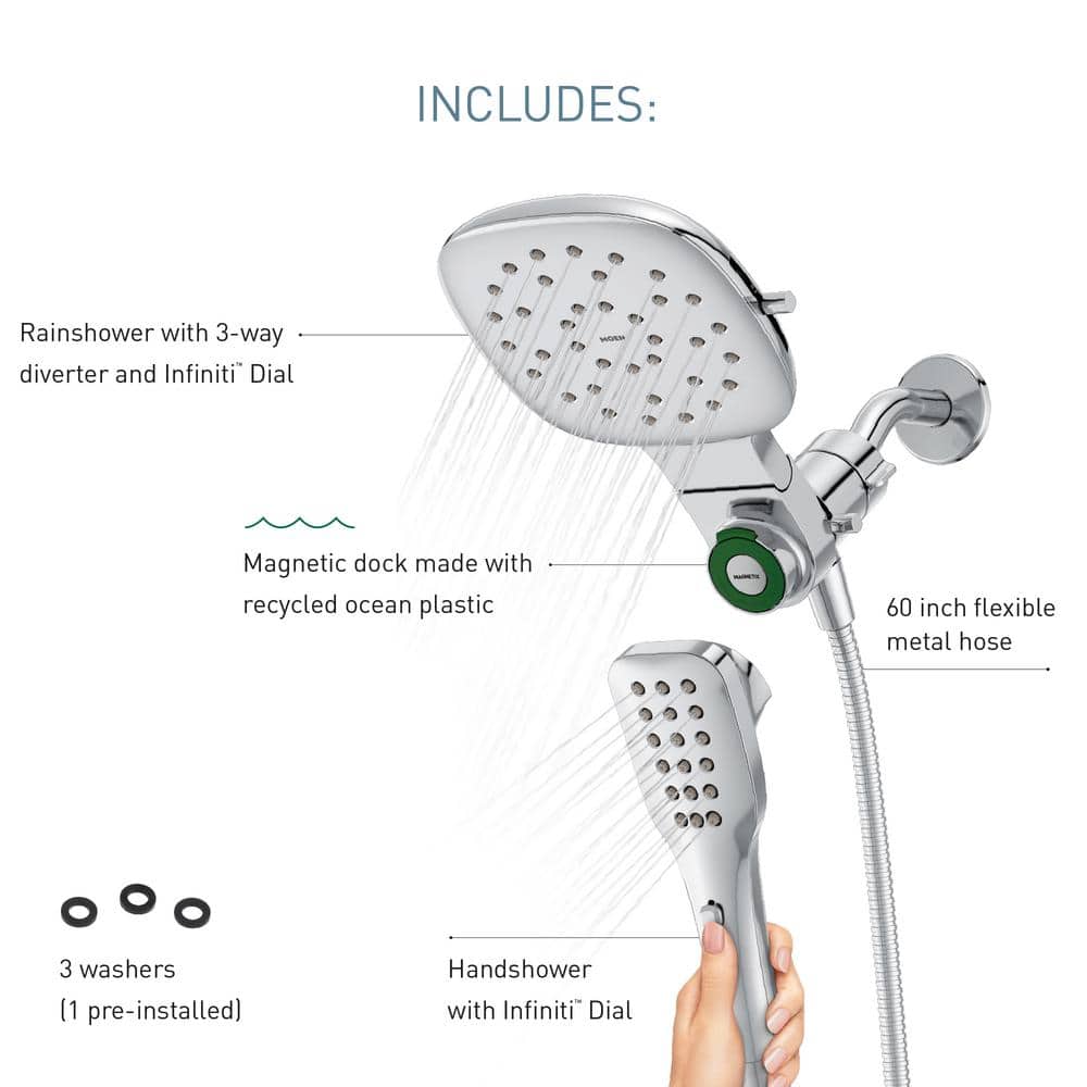 Verso Brushed Nickel Dual Square Rain Shower Head with Handheld