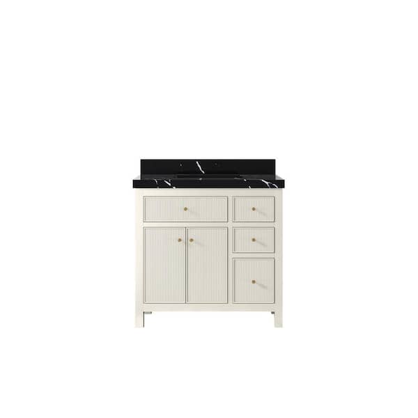 Willow Collections Sonoma 36 in. Single Sink Freestanding Alabaster Bath Vanity with Calacatta Black Quartz Top Unassembled