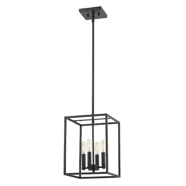 HomeRoots 60-Watt 4-Light Black Pendant Light with Metal, No Bulbs Included