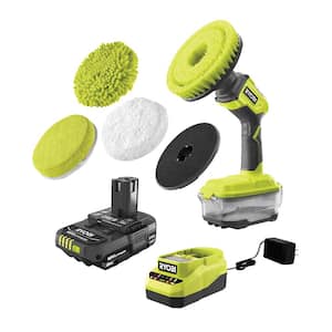 ONE+ 18V Cordless Compact Power Scrubber Kit with 2.0 Ah Battery, Charger, and 6 in. 4-Piece Microfiber Cleaning Kit