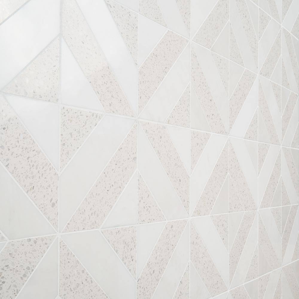 Salt White Polished Marble and Terrazzo Mosaic Tile Sheet