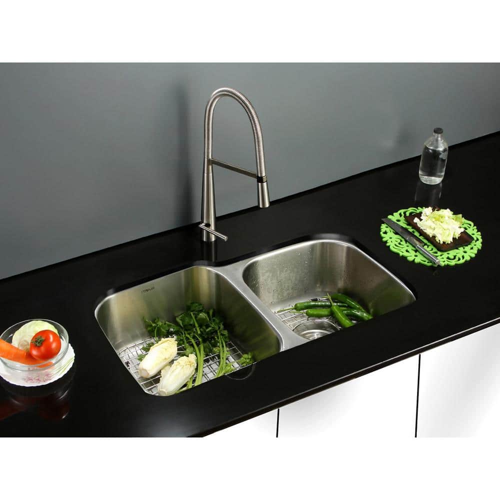 Ruvati 32-inch Satin Finish Double Bowl Stainless Steel Undermount Kitchen Sink