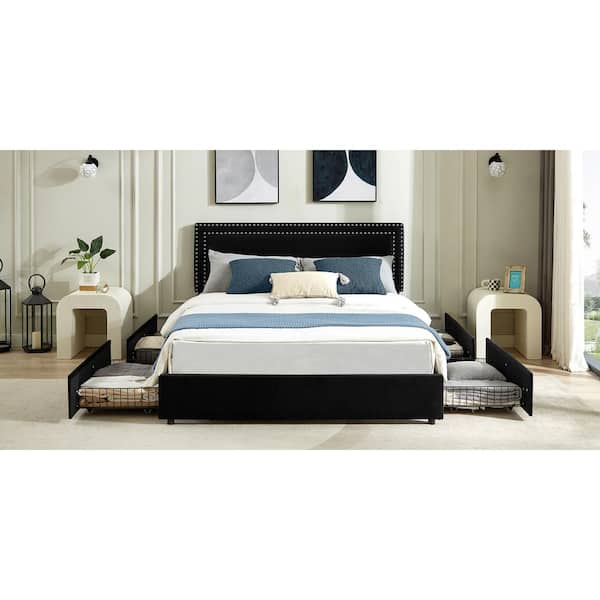 VECELO Platform Bed Frame Black Metal Frame Queen Size