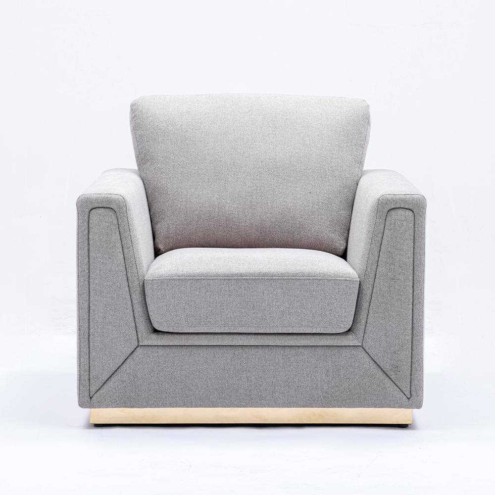 Gray Linen Barrel Accent Chair with Wooden Frame