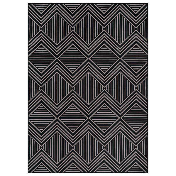 Chevron Diamond Machine Washable Polyester Non-Slip Backing 6 ft. x 9 ft. Black Area Rug
