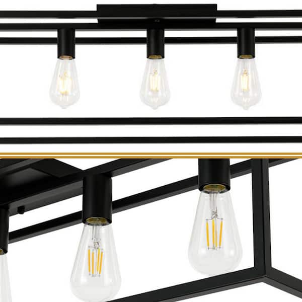 HUOKU Libtad 5-Light 40.9 in. W Matte Black Farmhouse Flush Mount