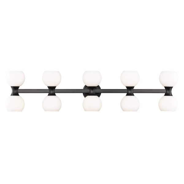 Unbranded Artemis 6.5 in. 10 Light Matte Black Vanity Light with Matte Opal Glass Shade with No Bulbs Included