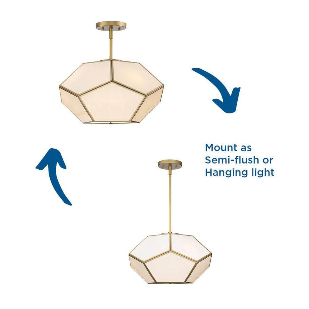 Latham Vintage Gold Geometric Glass Flush Mount Light