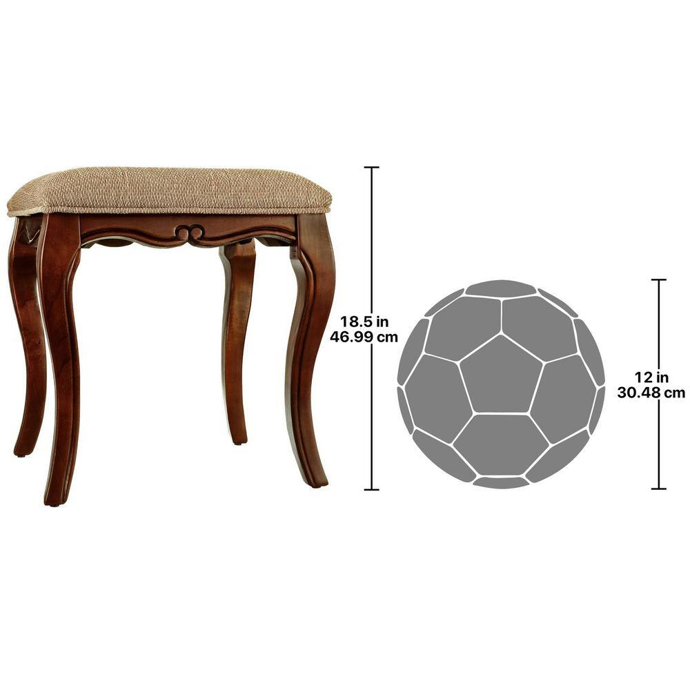 Cherry Finish European-Style Vanity Stool with Upholstered Cushion