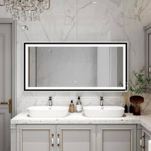 60 in. W x 28 in. H Large Rectangular Framed Front Backlit Light Slope ETL-listed LED Bathroom Vanity Mirror in Black
