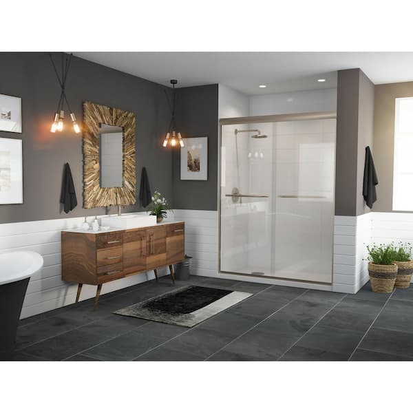 Coastal Shower Doors Paragon Series 54 in. x 71 in. Semi-Framed Sliding Shower Door with Radius Curved Towel Bar in Nickel and Clear Glass