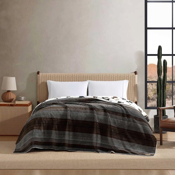 Wrangler Nash Stripe Reversible Chocolate Brown Plain Weave Polyester Full/Queen Blanket