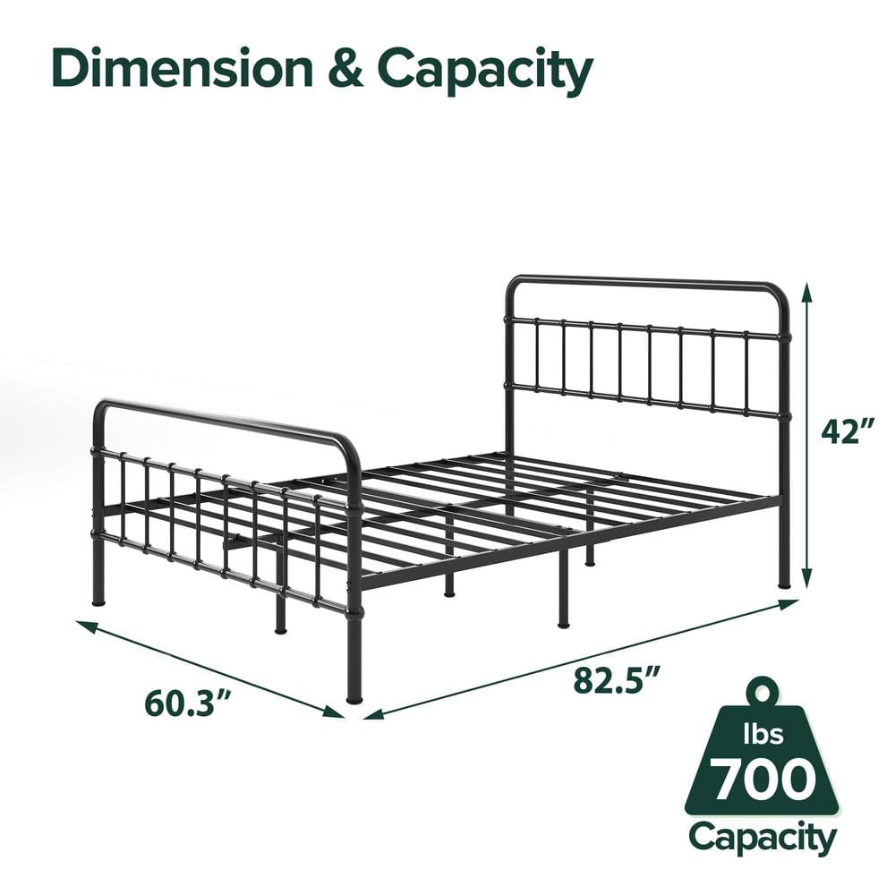 Florence Black Metal Queen Platform Bed Frame with Spindle Headboard
