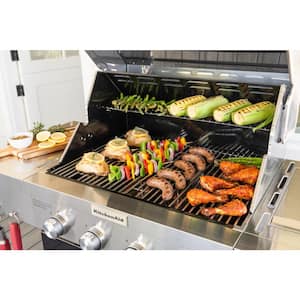 4-Burner Propane Gas Grill with Searing Side Burner in Black