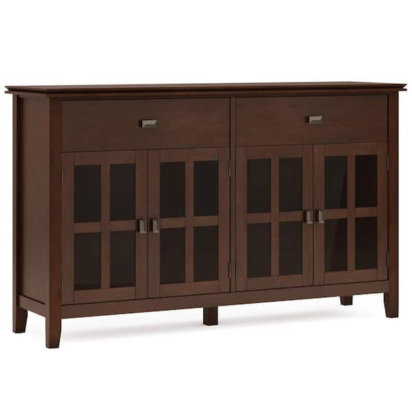 Simpli Home Artisan Solid Wood and Pine 60 in. x 17 in. Rectangle Transitional Large 4-Door Sideboard Buffet in Russet Brown