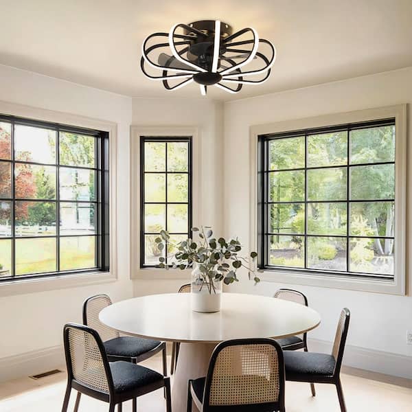 22.83 in. Indoor Black Modern Minimalist Silicone Lampshade LED Ceiling Fan with Light