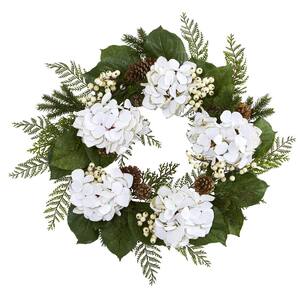 24 in. Artificial Gold Trimmed Hydrangea and Berry Wreath