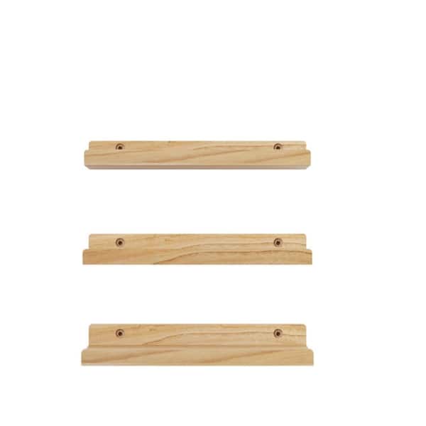 24 in Floating Shelves,Solid Wood Picture Ledge Shelf,Nursery Book Shelves with Lip,Set of 3,Natural