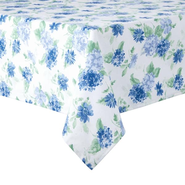 MARTHA STEWART Amber Floral 84 in. W x 60 in. L Blue/Green Cotton Blend tablecloth