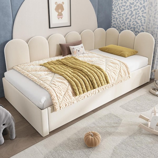 Dirk Beige+Beige Velvet Upholstered Twin Size Daybed with Pull-Out Trundle