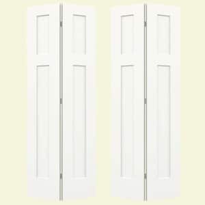 36 in. x 80 in. Craftsman White Painted Smooth Molded Composite MDF Closet Bi-Fold Double Door
