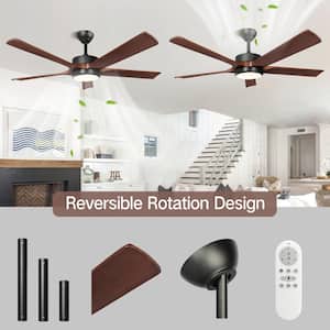 52 in. Indoor/Outdoor Black Solid Wood Ceiling Fan with Dimmable Integrated LED and Remote Control