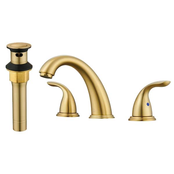 CASAINC 8 in. Widespread Double Handle Bathroom Sink Faucet 3 Hole with Stainless Steel Pop Up Drain in Brushed Gold