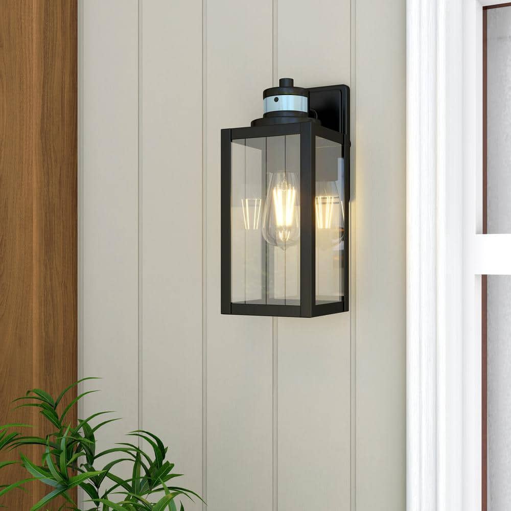 12 in. Matte Black Motion Sensing Outdoor Lantern Sconce
