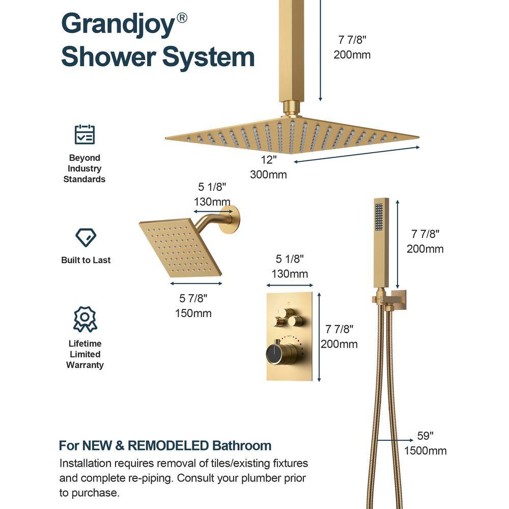 Grandjoy Brushed Gold Dual Shower Head System with Handheld Spray