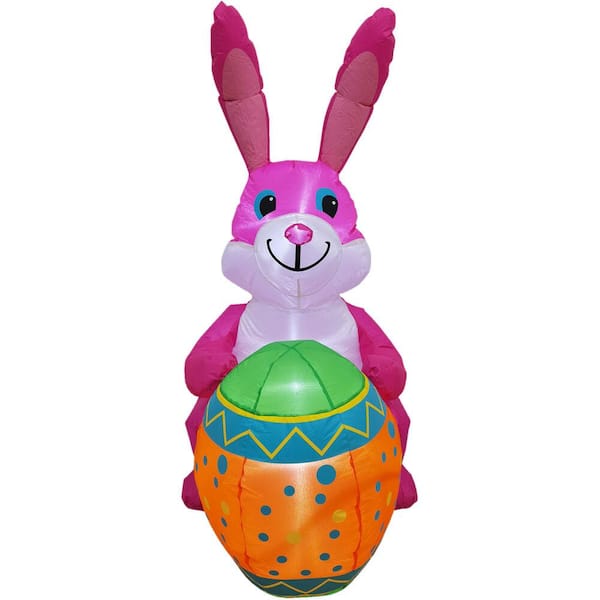 Fraser Hill Farm 4 ft. Easter Bunny Inflatable with Easter Egg and Lights