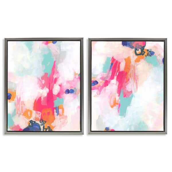 Stupell Industries Pink & Pastel Splotches by June Erica Vess 2 Pieces Gray Floater Frame Abstract Graphic Art Print 31 in. x 25 in.