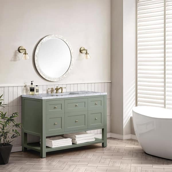 James Martin Vanities Breckenridge 48.0 in. W x 23.5 in. D x 34.2 in. H Bathroom Vanity in Smokey Celadon with Carrara Marble Marble Top